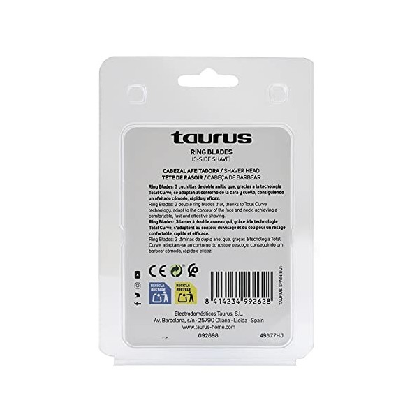 Taurus Ring Blades 3 Side Shave Plus - Tête de rasoir, lames à double anneau