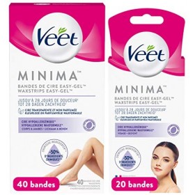 Veet PURE - 60 Bandes de Cire Froide Visage, Corps et Jambes - Peaux Sensibles - Recommandés par les Dermatologues - Epilatio