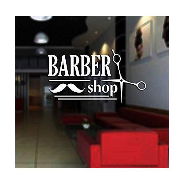 JWJQTLD Autocollant Mural Barber Shop Moustache Ciseaux Modèle Créatif Salon De Coiffure Vitrine Autocollant en Verre Adapté 