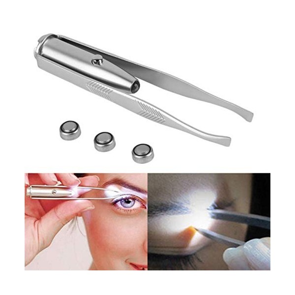 Ballylelly Outil dépilation des sourcils LED Épilateur portable pour les cheveux du visage Pince à épiler en acier inoxydabl