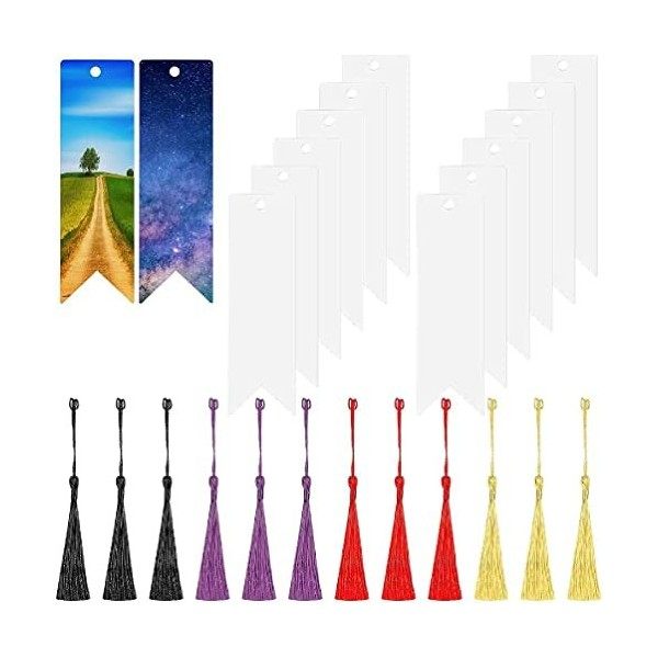 24pcs DIY Tassels Kit transparent Page de livre Marks Fournitures de fête de Noël pour enfants School Art Projets DIY Bookmar