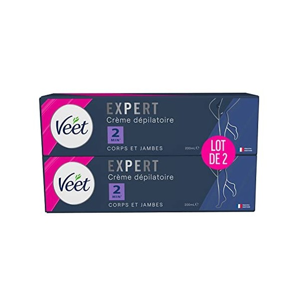 VEET EXPERT - Crème Dépilatoire Poils Tenaces - Corps & Jambes - Agit en 2min - Lot de 2x200ml