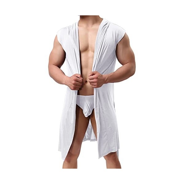 Chemise de nuit courte en maille pour homme - Veste transparente - Peignoir sexy - Pyjama transparent - Sans manches - Filet 