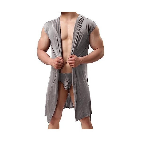 Chemise de nuit courte en maille pour homme - Veste transparente - Peignoir sexy - Pyjama transparent - Sans manches - Filet 