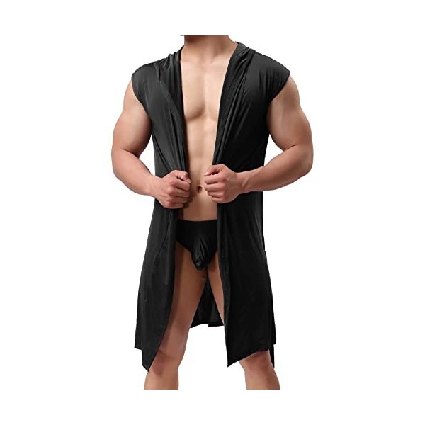 Chemise de nuit courte en maille pour homme - Veste transparente - Peignoir sexy - Pyjama transparent - Sans manches - Filet 