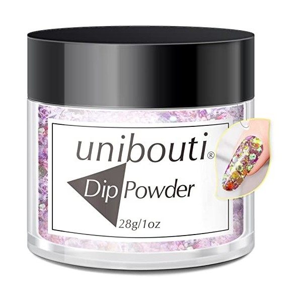 Unibouti Pro Poudre de trempage holographique pour ongles - 28 g - Système de poudre de trempage pour nail art à la maison/sa