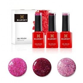 BLUESKY Gel Nail Polish, Ensemble vernis semi permanent - Pink Confetti. Diamond Girl Blz44, Barbie Pink Blz04, Scarlett Red 