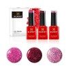 BLUESKY Gel Nail Polish, Ensemble vernis semi permanent - Pink Confetti. Diamond Girl Blz44, Barbie Pink Blz04, Scarlett Red 