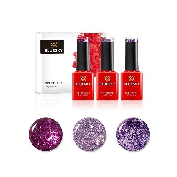 BLUESKY Gel Nail Polish, Ensemble vernis semi permanent - Pink Confetti. Diamond Girl Blz44, Barbie Pink Blz04, Scarlett Red 