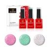 BLUESKY Gel Nail Polish, Ensemble vernis semi permanent - Pink Confetti. Diamond Girl Blz44, Barbie Pink Blz04, Scarlett Red 