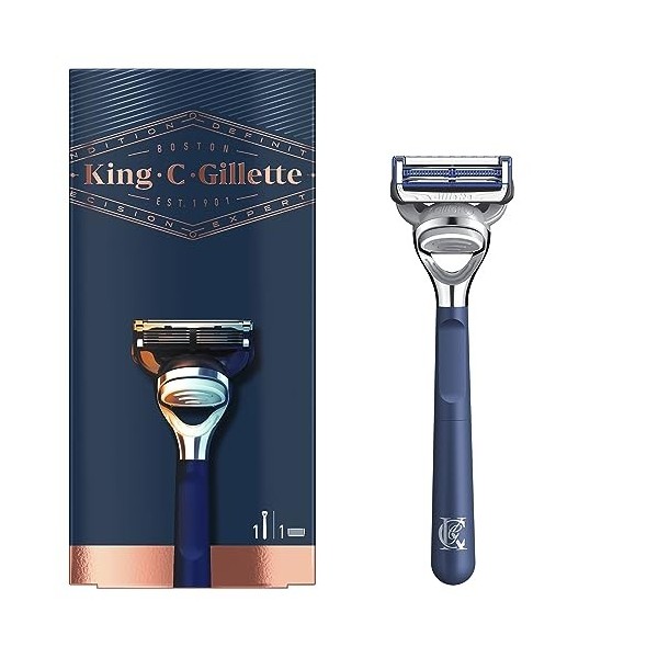 King C. Gillette Rasoir Homme, Rasage Visage Et Contours, Permet D’Atteindre Les Zones Difficiles, Rasoir + 1 Lame de Rasoir