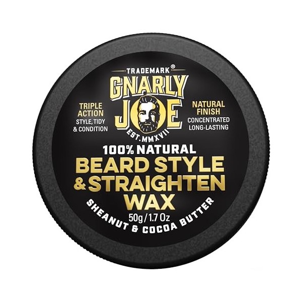 Gnarly Joe Cire coiffante et lissante pour barbe pour homme – 50 g – Ingrédients 100 % naturels non parfumés – Beurre de kari