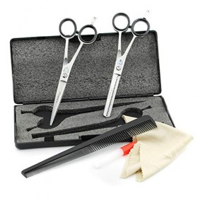Ensemble de ciseaux de coiffeur professionnels de 15,2 cm avec peigne, bouteille dhuile, chiffon et tondeuse à cheveux - Liv