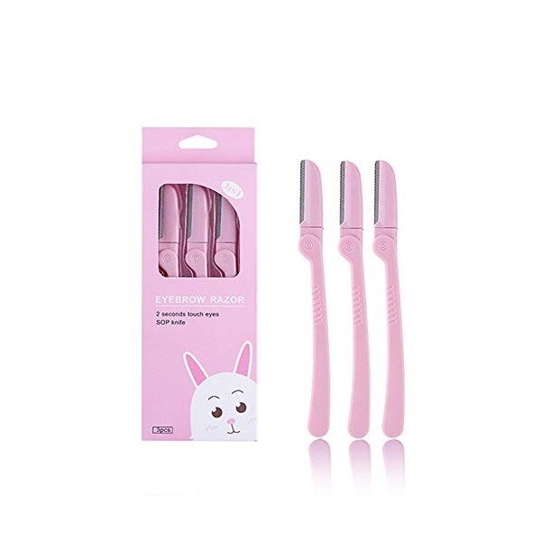 Guang-T Kit de rasage 3 pièces pour sourcils et poils du visage pour femme Rose