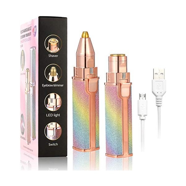 Tondeuse à sourcils et poils du visage pour femme, rasoir à sourcils 2 en 1 et épilateur indolore, rechargeable pour les poil