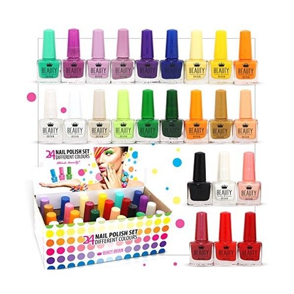 Beauty4Britain Set de 24 Vernis à Ongles Couleurs Vives 24 Couleurs Différentes Modernes Bouteille 5 ml Set B 