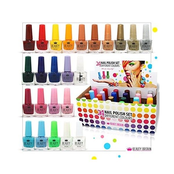 Set de 24 Vernis à Ongles 24 Couleurs Différentes Vives Boîte de Luxe 5 ml Set A 