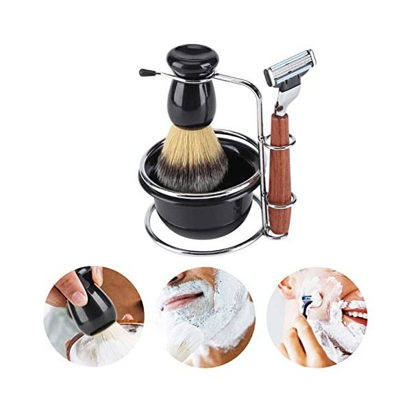 Kit De Rasage, 4 Pièces, Ensemble De Rasoirs, Support Manuel En Acier Inoxydable, Ensemble De Bols Et De Brosses Pour Homme, 