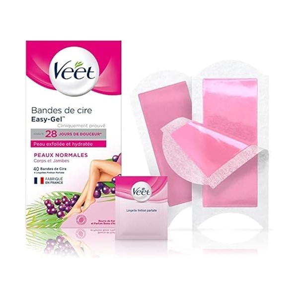 Veet - 40 Bandes de Cire Corps et Jambes - Peaux Normales - Rapide et Efficace - Lot de 2 80 Bandes de Cire Peaux Normales 