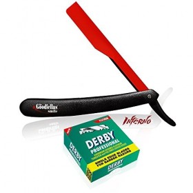 The Goodfellas Smile Kit Straight Razor Inferno By The Goodfellas Smile plus 100 Derby Professional Single Edge Razor Blade