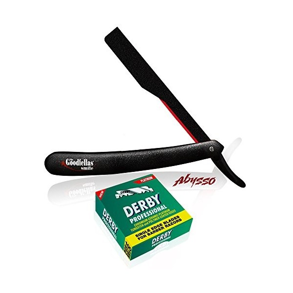 The Goodfellas Smile Kit Straight Razor Inferno By The Goodfellas Smile plus 100 Derby Professional Single Edge Razor Blade