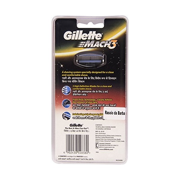 Gillette Mach3 Lot rasoir à barbe et recharge, lame HD