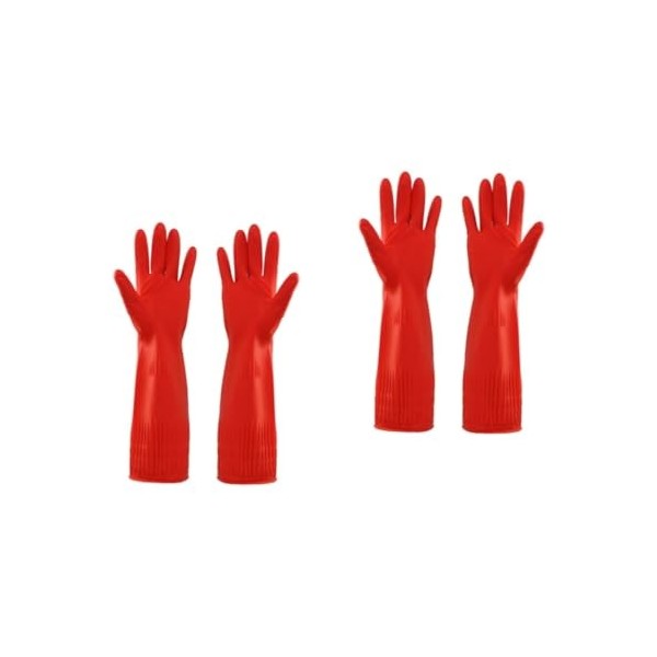 ULTECHNOVO 2 Paires De Gants De Nettoyage De Cuisine Gants En Latex En Émulsion Longs Et Rouges Pour Le Nettoyage De La Maiso