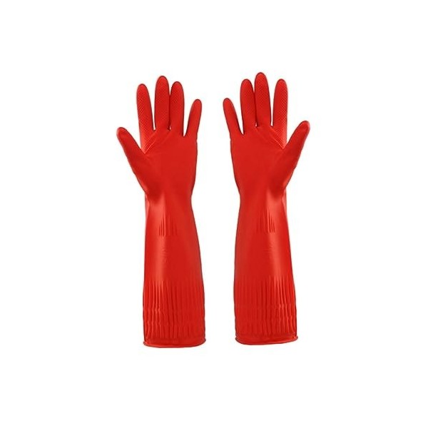 ULTECHNOVO 2 Paires De Gants De Nettoyage De Cuisine Gants En Latex En Émulsion Longs Et Rouges Pour Le Nettoyage De La Maiso