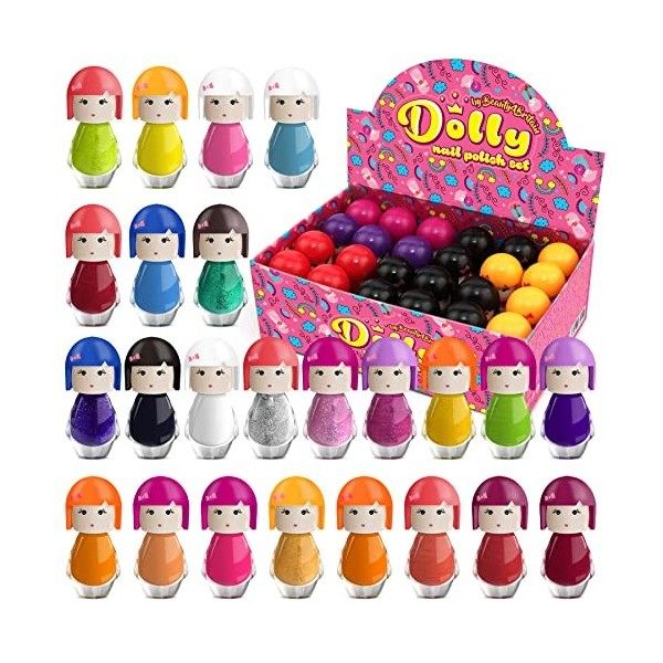 Ensemble De Vernis À Ongles Dolly 24 Couleurs Modernes Flacons En Forme De Poupée Non Toxique Parfumé À La Fraise Peel-Off À 