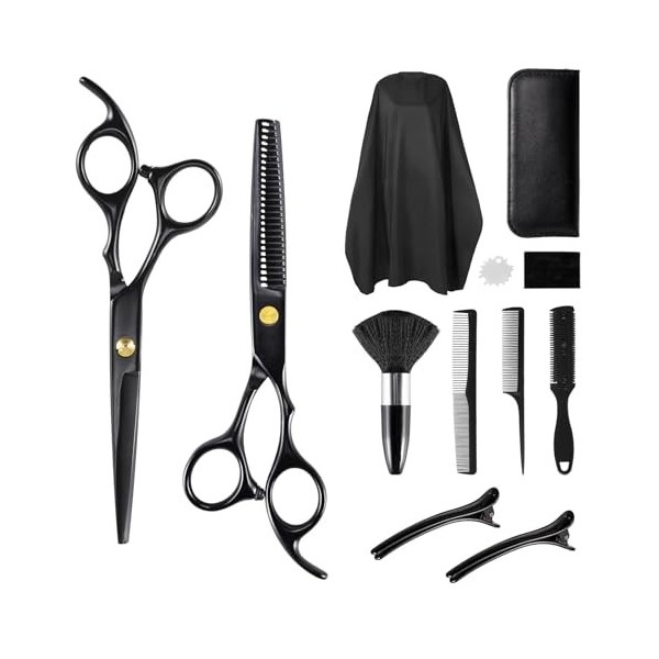 Ciseaux Coiffure Set, Ciseaux à Effiler Professionnel Hair Cutting Scissors kit pour Homme Femme Enfant, Cape de Coiffure, Pe
