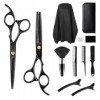 Ciseaux Coiffure Set, Ciseaux à Effiler Professionnel Hair Cutting Scissors kit pour Homme Femme Enfant, Cape de Coiffure, Pe