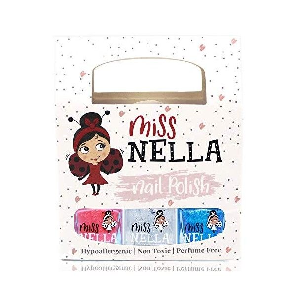 Miss Nella PARTY COLLECTION- SET de 3 vernis à ongles peel off, sans odeur, sans eau et sauf pour les enfants-bleue, claire &