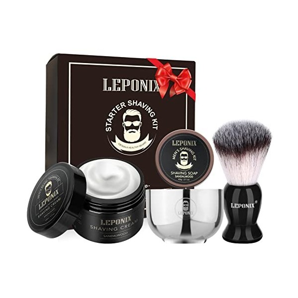 Set de rasage pour hommes, set de rasage pour hommes comprend bois de santal crème à raser, savon à raser, brosse à raser, bo