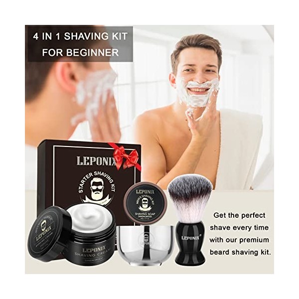 Set de rasage pour hommes, set de rasage pour hommes comprend bois de santal crème à raser, savon à raser, brosse à raser, bo