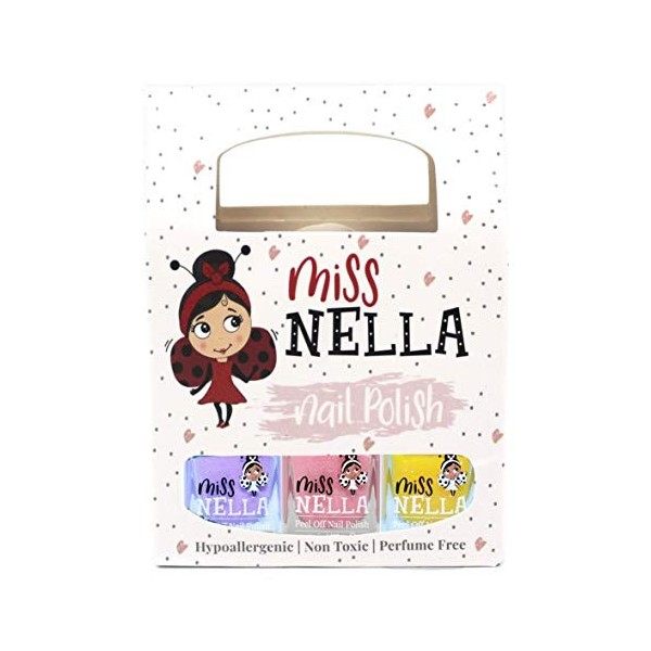 Miss Nella PARTY COLLECTION- SET de 3 vernis à ongles peel off, sans odeur, sans eau et sauf pour les enfants-bleue, claire &