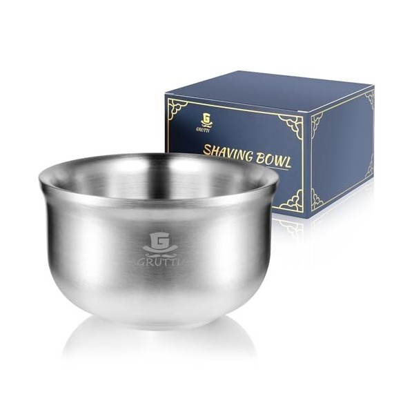 Bol de mousse de rasage GRUTTI, tasse de savon de rasage durable pour hommes de 10.5CM brillant de haute qualité à trois couc