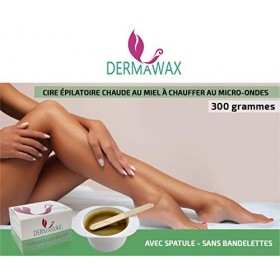 Dermawax Pot de Cire Chaude à épiler À faire Chauffer au Micro-ondes avec Spatule- Sans Bandes Waxing 300g