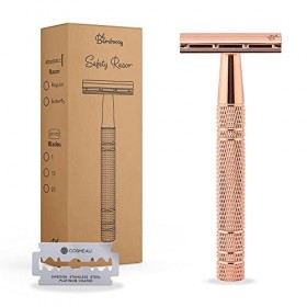 Bamboozy Rasoir de Sureté avec 1 Lame - Rasoir Manuel - Aluminium - Lames Doubles - Sans Plastique - Zéro Déchet Or Rose 