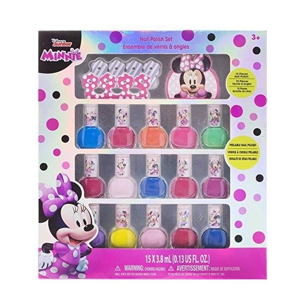 Townley Girl Disney Minnie Mouse Set de vernis à ongles non toxique, couleurs pailletées et opaques, 18 pièces|Pour fêtes, so...