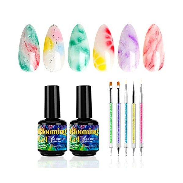 BURANO Nail Flowering gel – Gel Flowering Nails Clear Flowering gel vernis à ongles effet dapplication 2 bouteilles de 15ml 