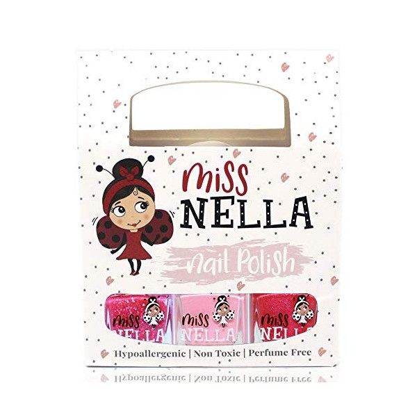 Miss Nella Paillettes Roses- Set de 3 vernis à ongles peel off, sans odeur, sans eau et sauf pour les enfants - Tickle Me Pin