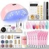 COSCELIA Poly Nail gel set, ongles extension gel avec lampe UV/LED, slip solution 80ml ongles fortifiant Rhinestone français 