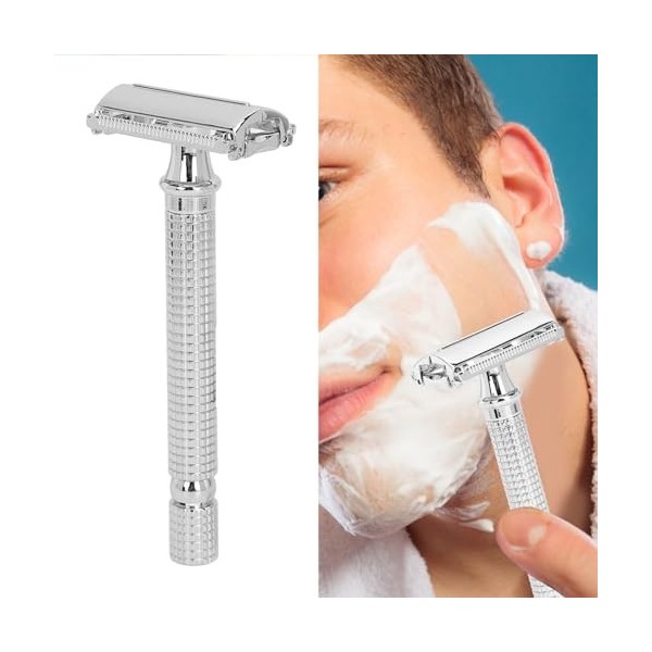 Tondeuse à Barbe Manuelle en Alliage de Zinc, Double Face, Lavable, Outil Réutilisable avec 10 Têtes de Coupe pour la Maison