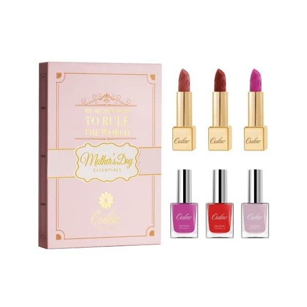 Oulac Mothers Day Make up Set, Mothers day gift set - Metallic Shine Lipstick and Nail Polish Set, 3 x Lipstick, 3 x Nail Pol