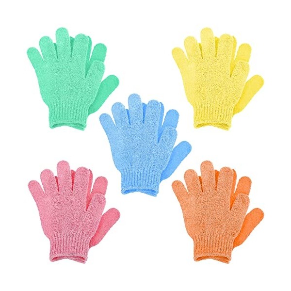 Sibba Lot De 5 Paires Gants Exfoliants Pour Douche Bain En Luffa Naturel Le Corps Et Visage éliminant Les Peaux Mortes Double