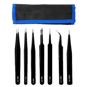 Oyrcvweuy 1 jeu de 9 pièces pince à épiler antistatique pince à épiler ESD pince à épiler en acier inoxydable pour la répar