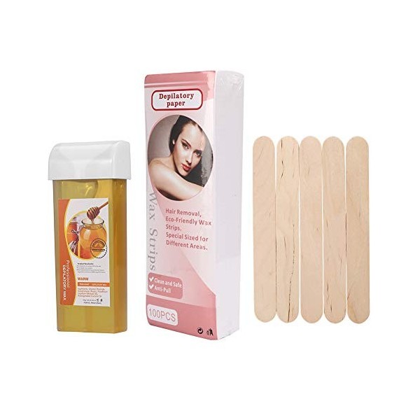 Kit Dépilation à épiler, Rouleau De Cire épilatoire, Spatule à Cire En Bois, Kit Dépilation Pour Femmes, Cire Dépilation,