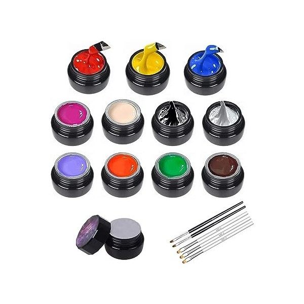 11pcs 8G - three couleur primaire avec noir et blanc + 6 peinture classique gel polissage trempage gel ongles set avec 5 pinc