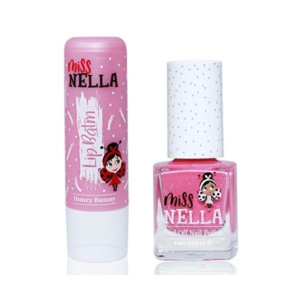 Miss Nella Nail Polis + Lip Balm set- Special Pink Glitter Nail Polish for Kids- WATERMELON POPSICLE, with Peel-off, Water Ba