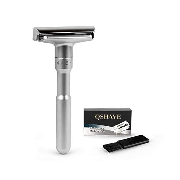 Qshave Rasoir classique réglable, de sécurité, de qualité, avec double lame